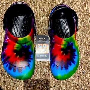 Brand new tie dye crocs for work